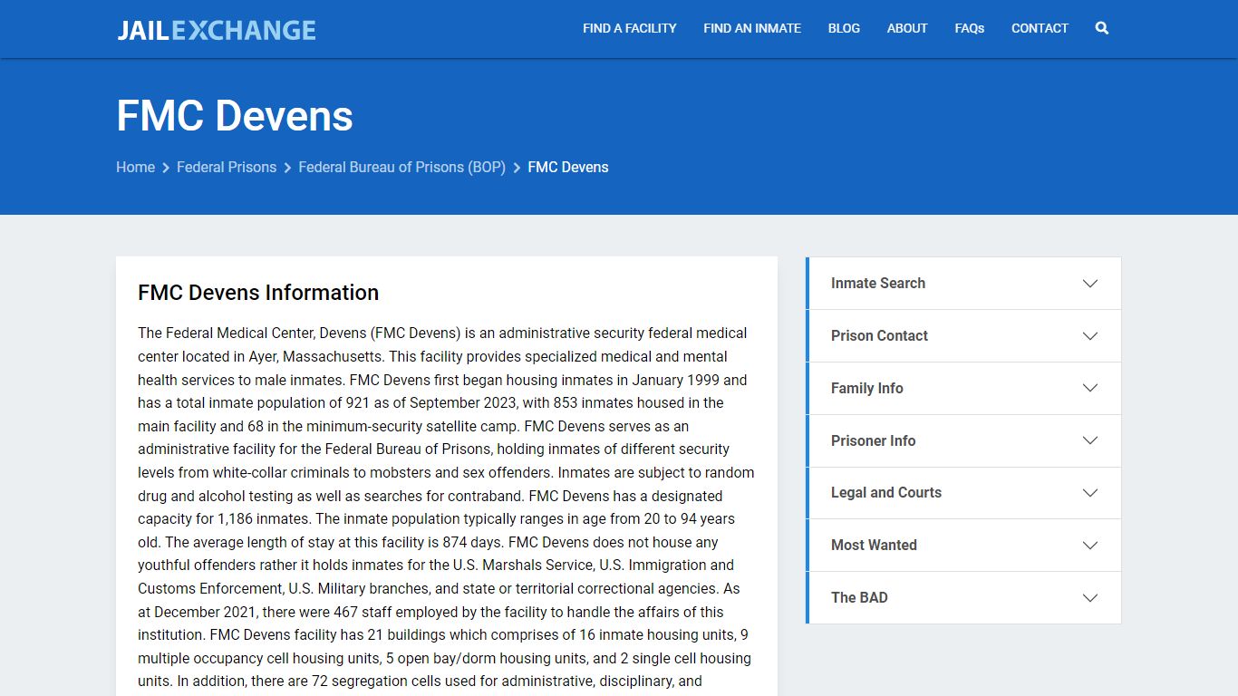 Federal Inmate Search - FMC Devens - Jail Exchange