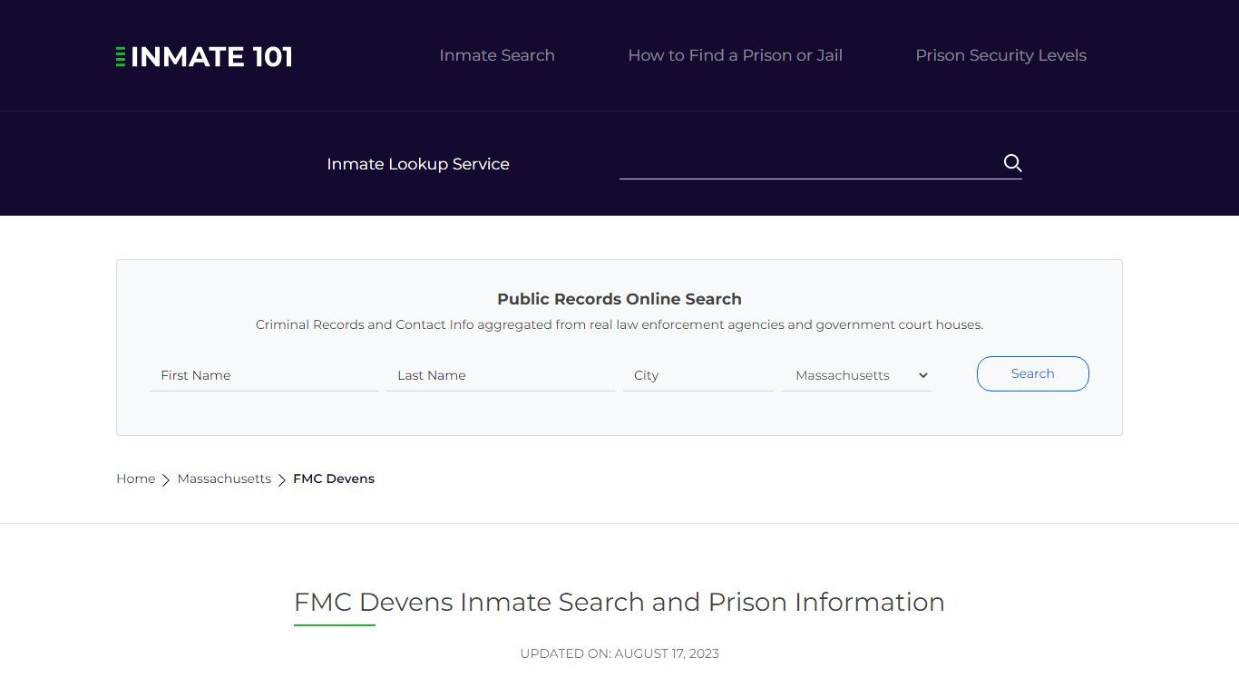FMC Devens Inmate Search | Lookup | Roster