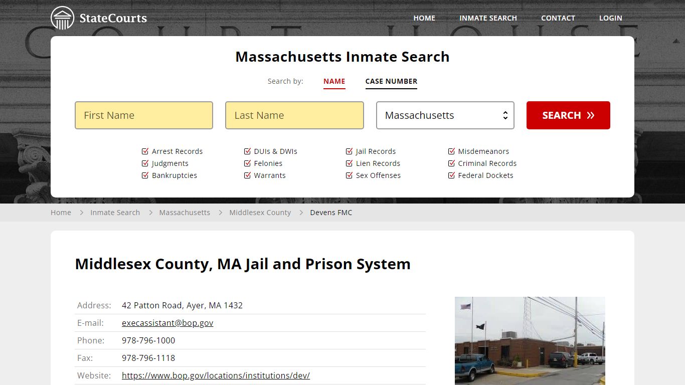 Devens FMC Inmate Records Search, Massachusetts - StateCourts